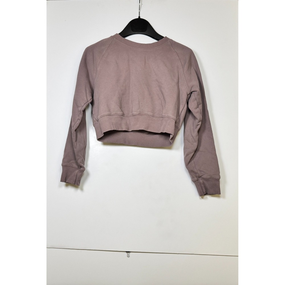 Aritzia TNA‎ Cozy Fleece Perfect Cropped Sweatshirt Womens M Pink Raglan Sleeve